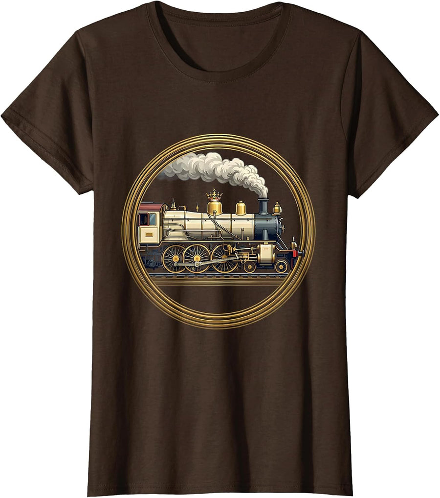 Women's Heraldic Big Boy 4014 Steam Locomotive Enthusiast Retro T-Shirt - Brown