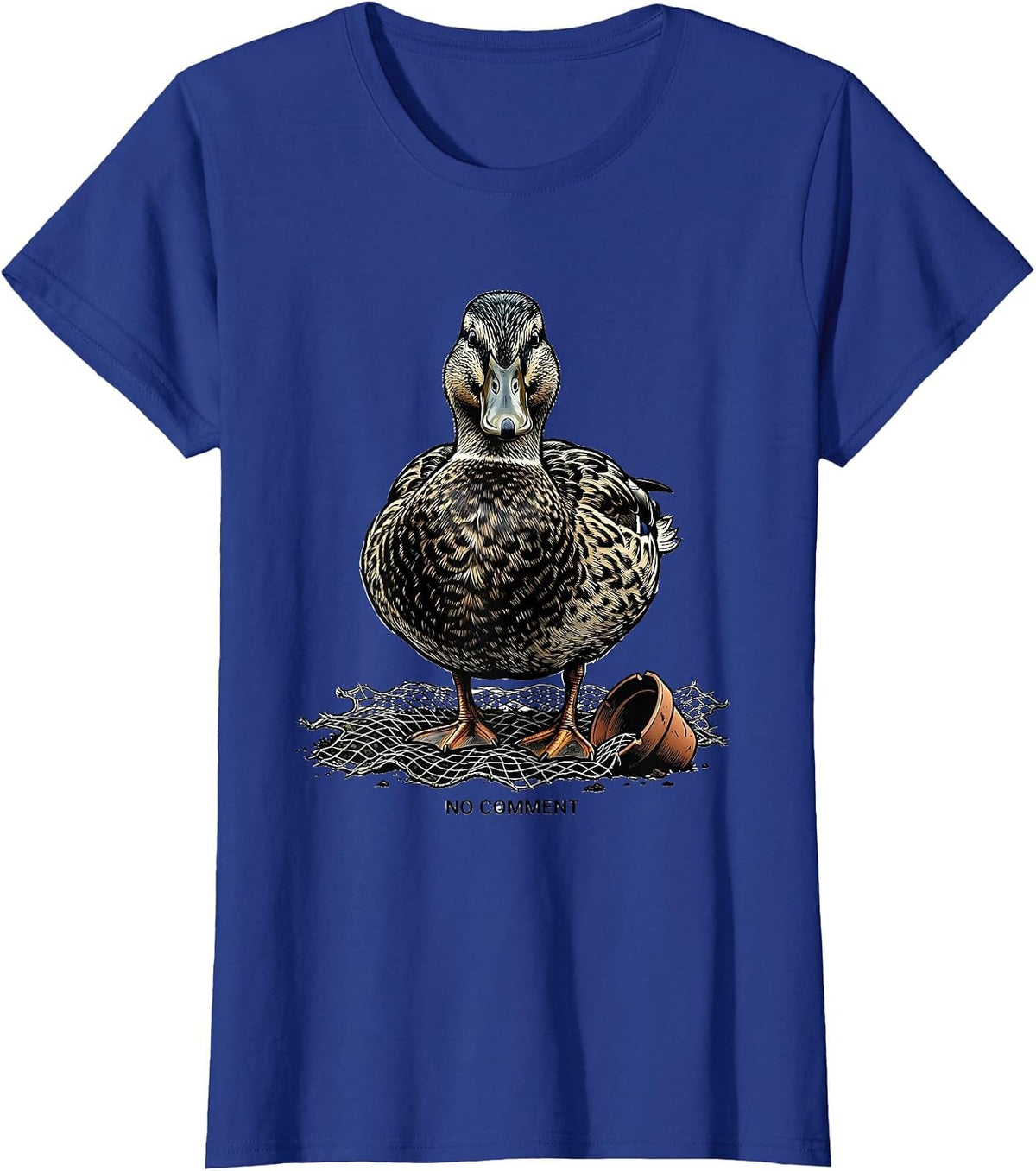 Women's No Comment Funny Duck Photobooth Portrait Animal Lover T-Shirt - Royal Blue