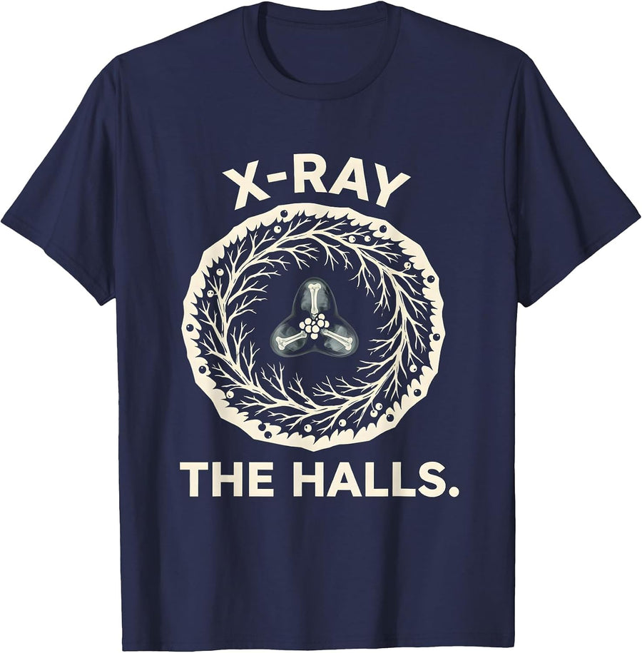 X-Ray The Halls Radiology Tech Christmas Humor T-Shirt - Navy Blue