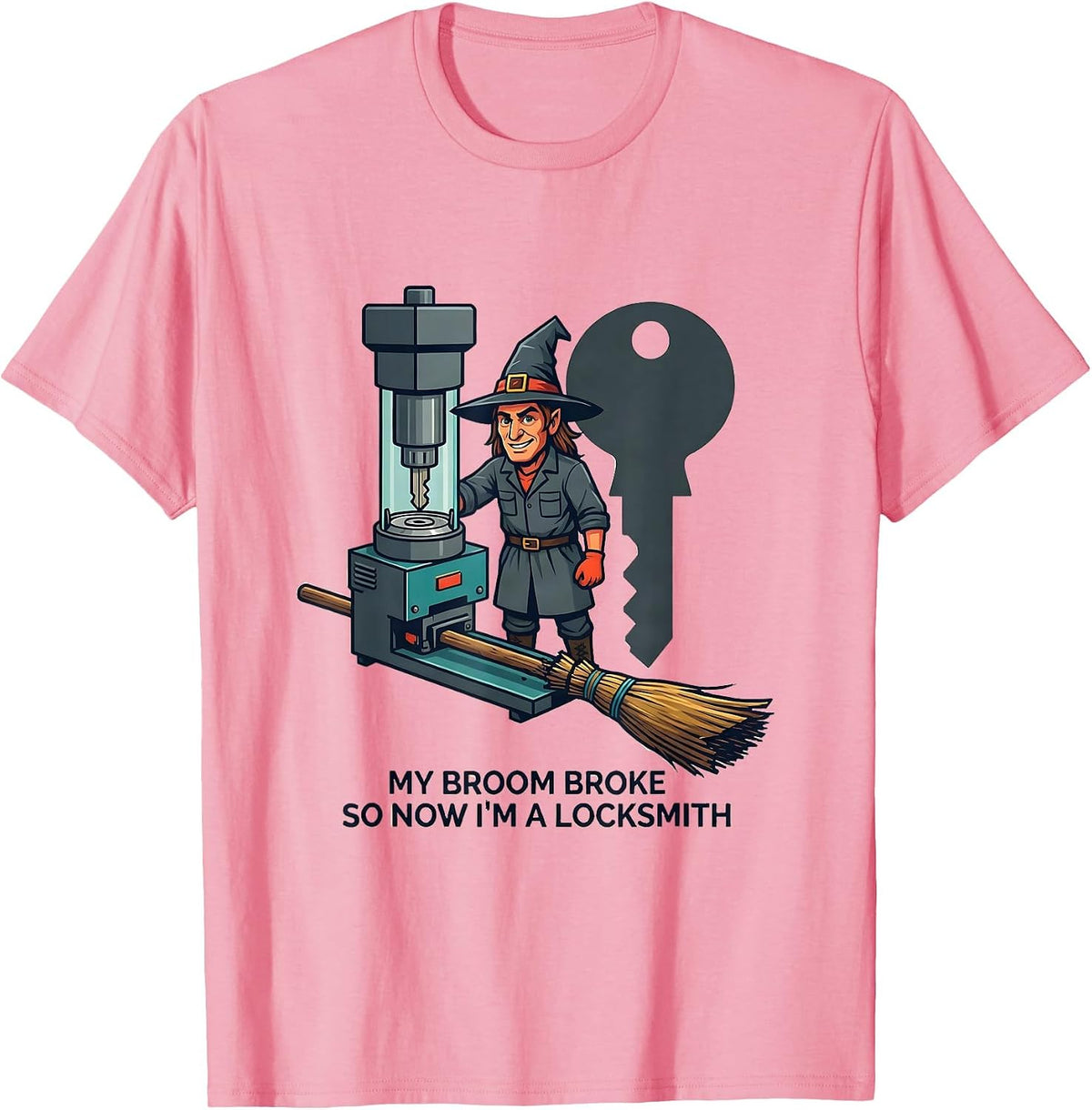Men's My Broom Broke So Now I'm A Locksmith Funny Halloween T-Shirt - Pink