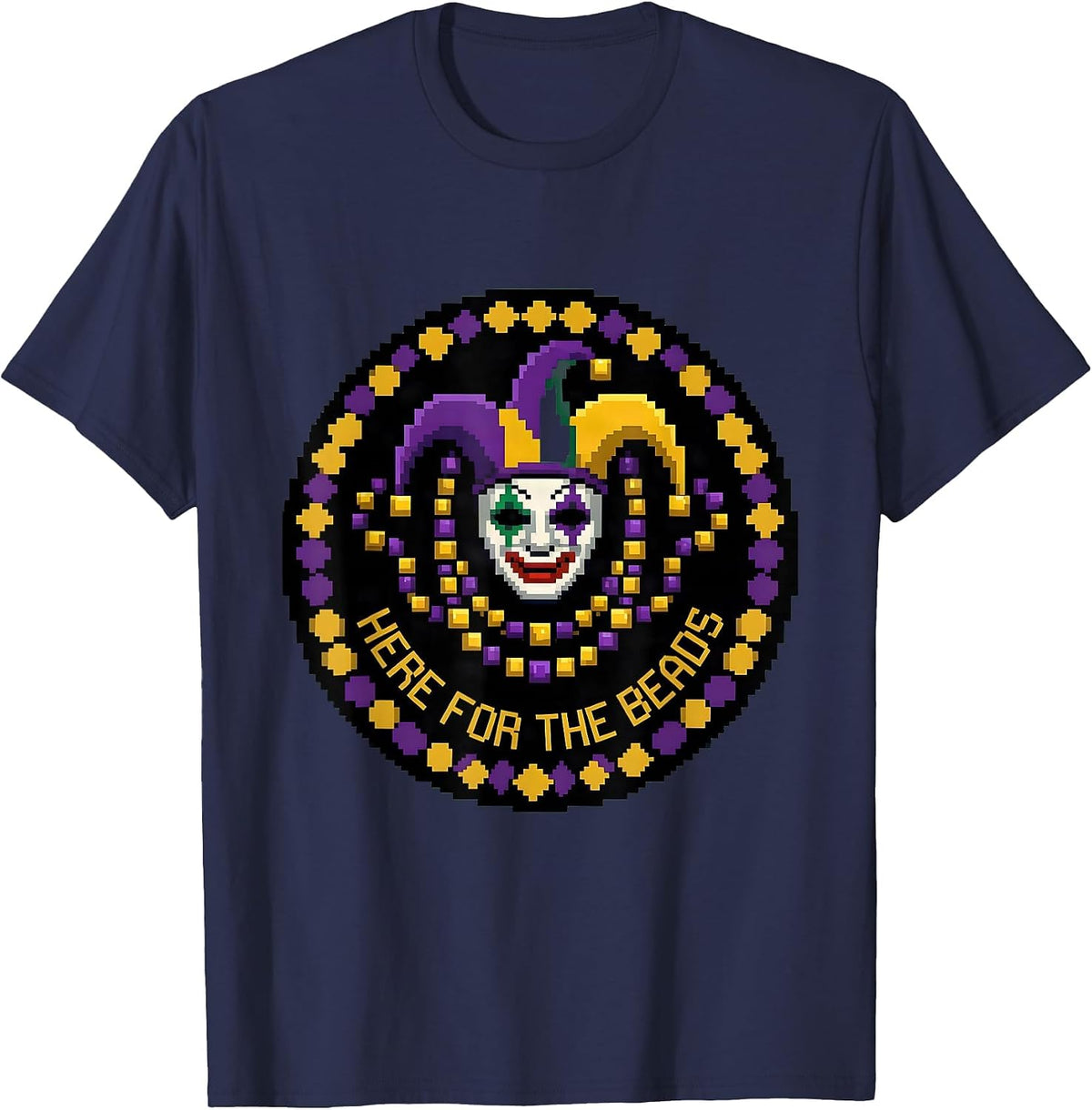 Men's Here for the Beads Mardi Gras Celebration Design T-Shirt - Navy Blue