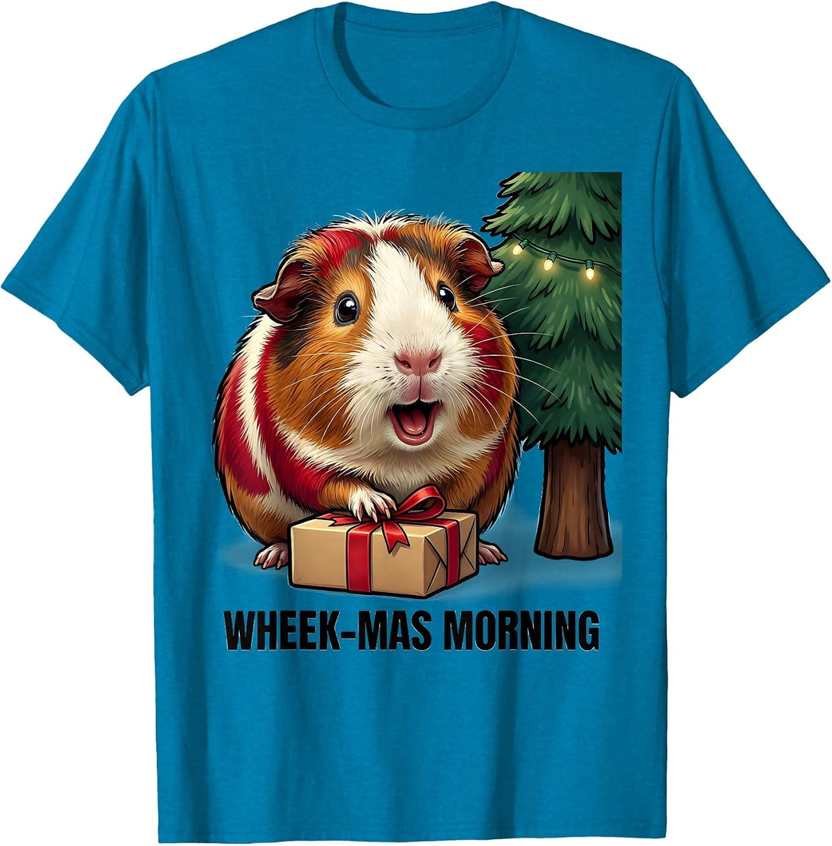 Wheek-mas Morning Funny Guinea Pig Christmas Pet Lover Humor T-Shirt - Sapphire Blue