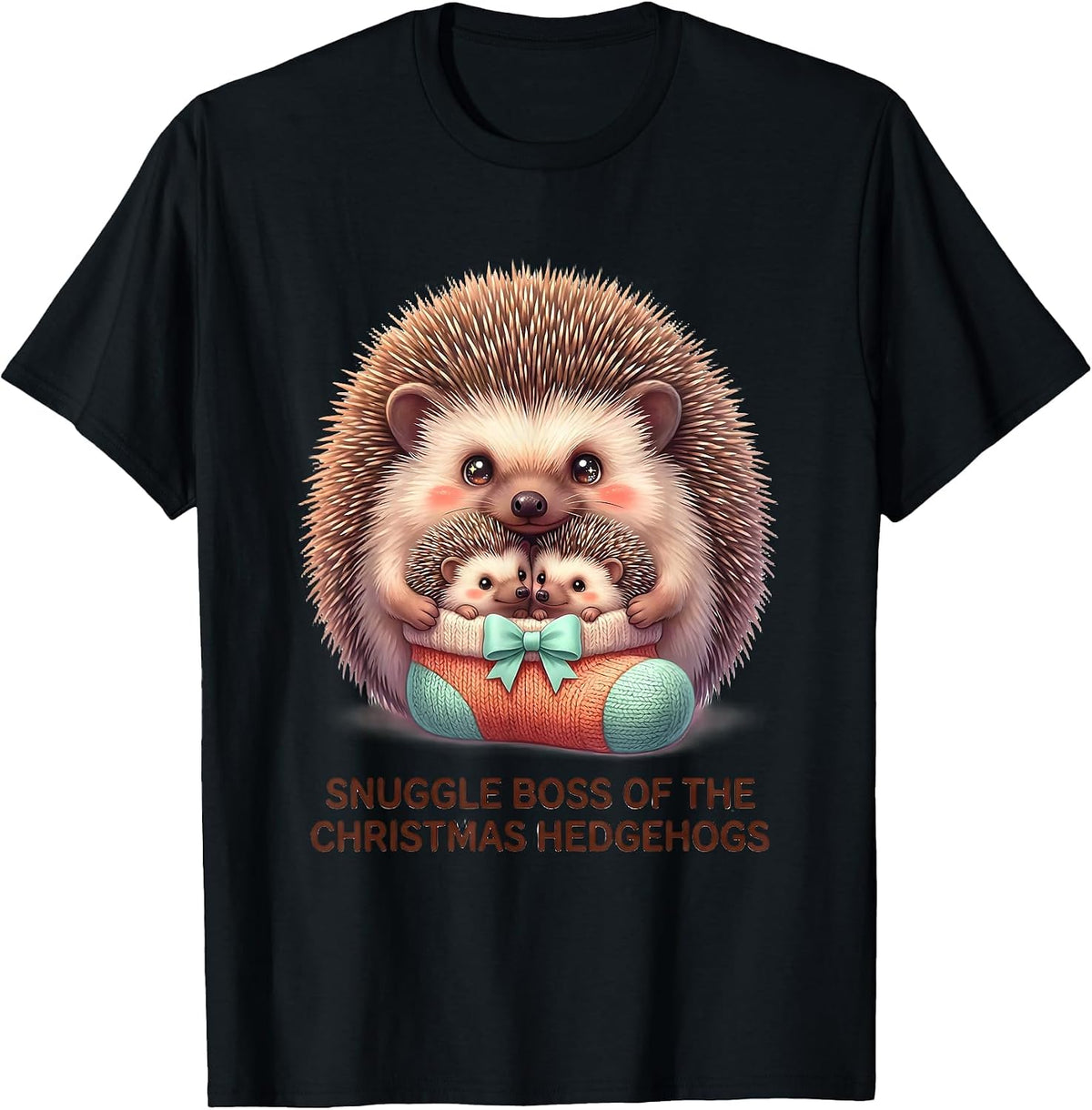 Men's Snuggle Boss Of The Christmas Hedgehogs Cute T-Shirt - Black