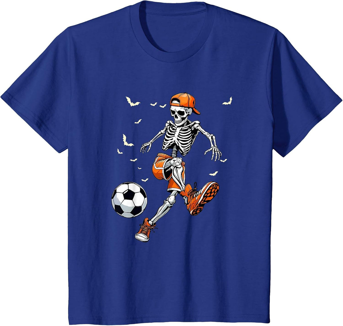 Funny Spooky Skeleton Soccer Tee | Boys & Kids Halloween T-Shirt - Royal Blue