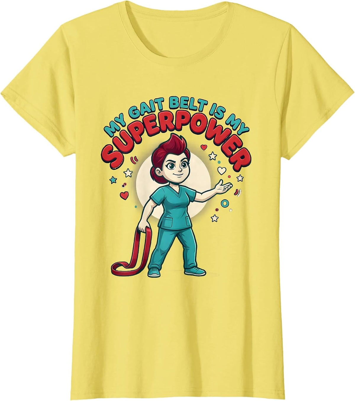 My Gait Belt Is My Superpower Cartoon Physical Therapist T-Shirt - Lemon Yellow