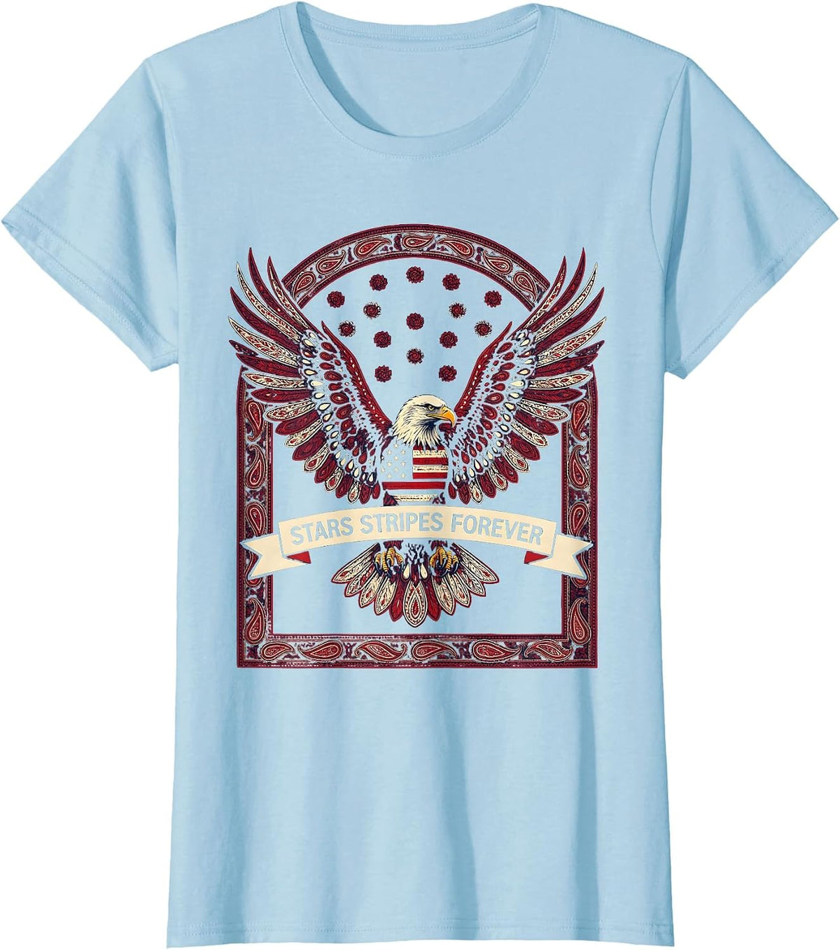 Stars Stripes Forever American Flag Eagle Design T-Shirt - Baby Blue