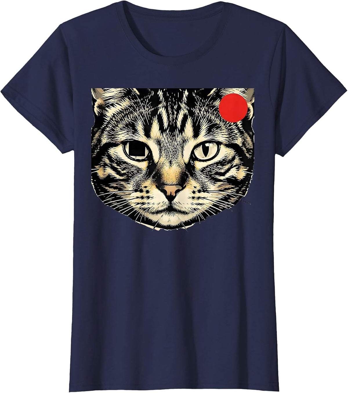 Women's Cursed Tabby Cat Stencil Meme Bootleg Humor T-Shirt - Navy Blue