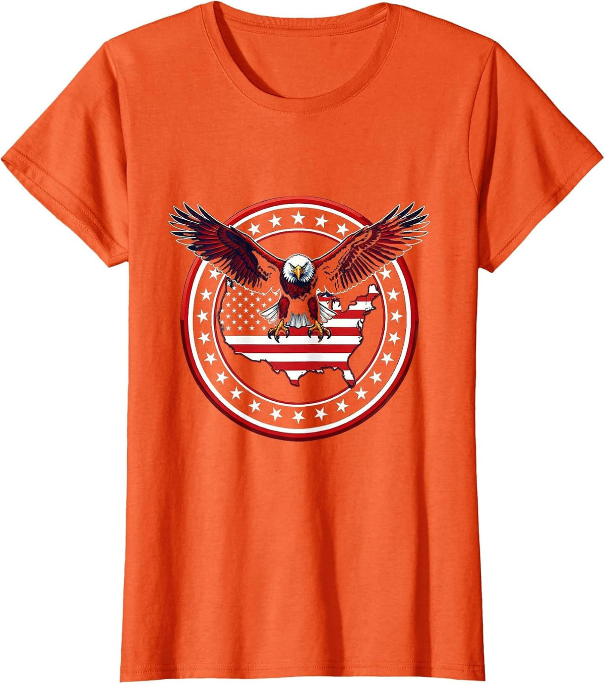 Patriotic USA Map Eagle Overlay Graphic T-Shirt - Orange
