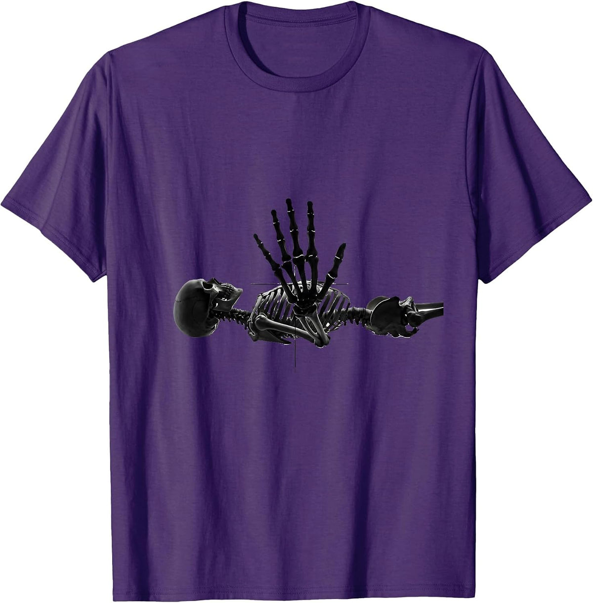 Men's Skeleton Stop Gesture Minimalist Radiology Tech Halloween T-Shirt - Purple