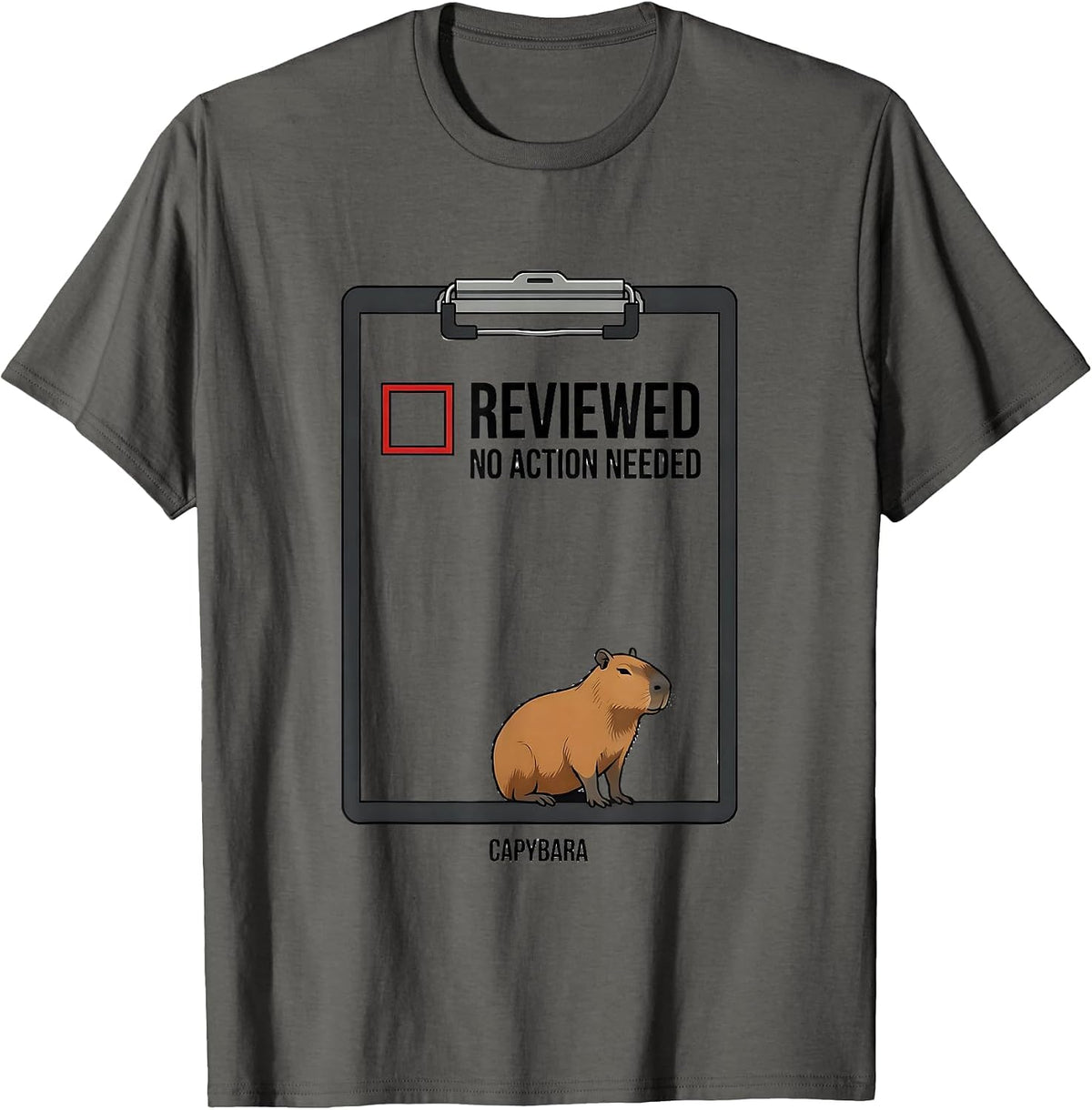Men's Capybara Reviewed No Action Needed Funny Animal Humor T-Shirt - Asphalt Grey