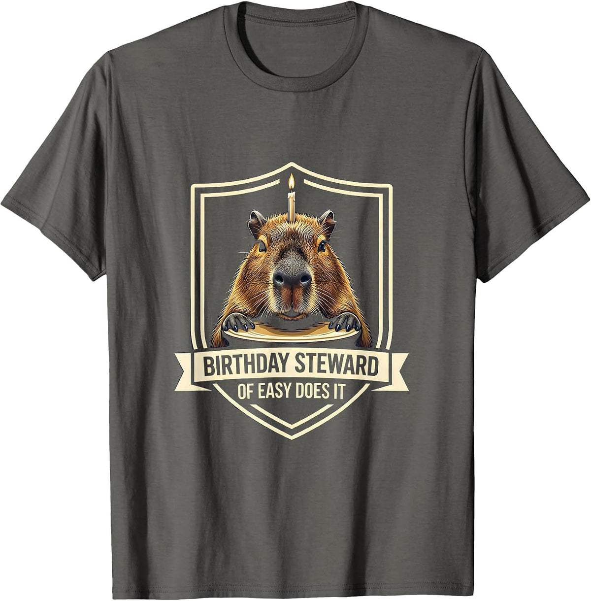 Birthday Steward of Easy Does It Kawaii Capybara Birthday T-Shirt - Asphalt Grey