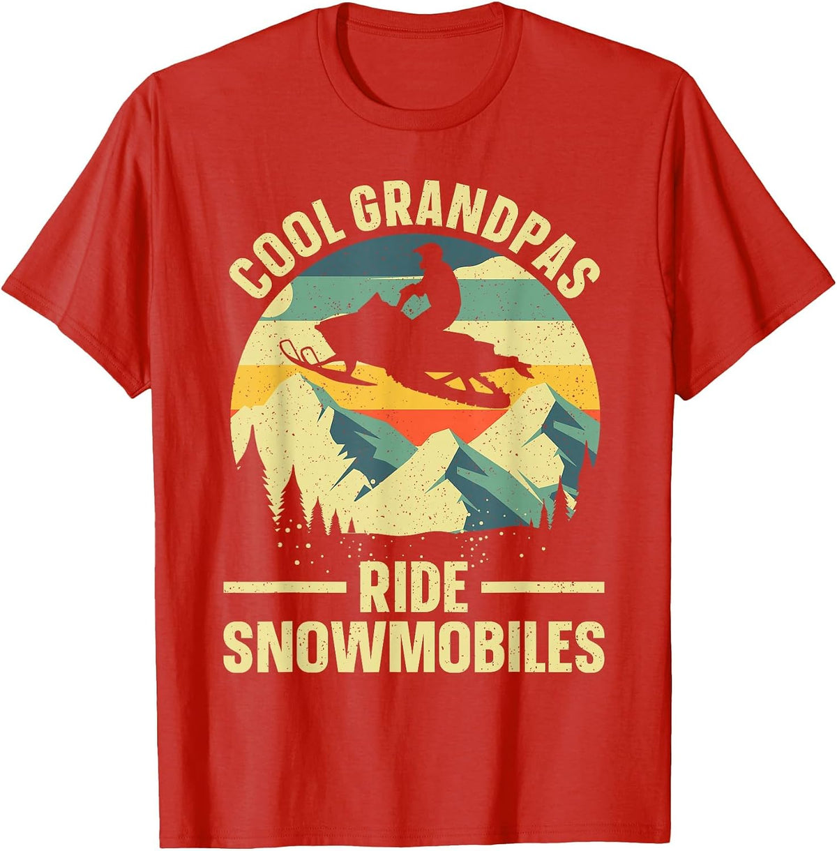 Cool Snowmobile Art for Men Grandpa Snowmobiling Snowmobile T-Shirt - Red