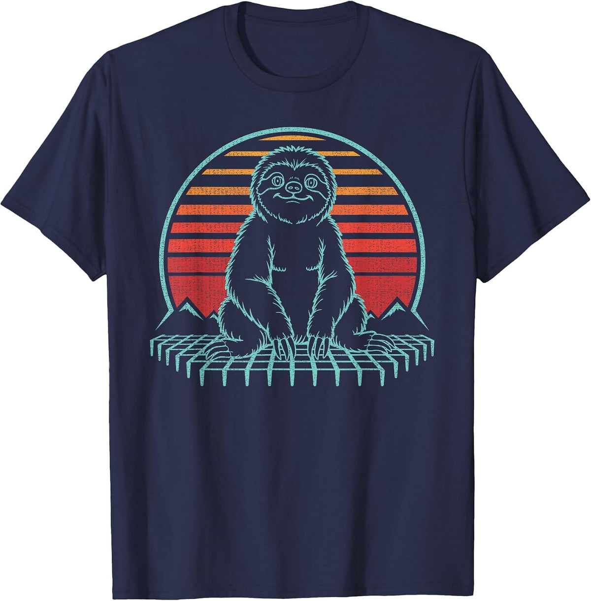 Sloth Lover Animal Retro Vintage 80s T-Shirt - Navy Blue