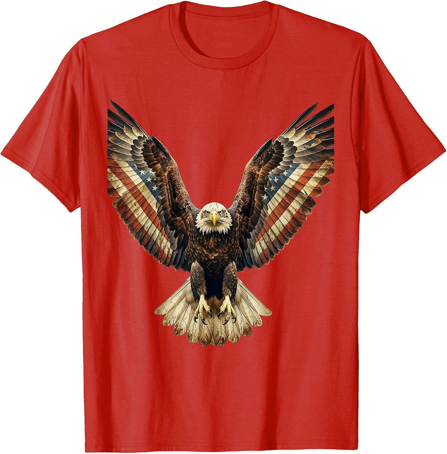 Men's American Flag Spread Eagle Wings Patriotic Design T-Shirt - Red