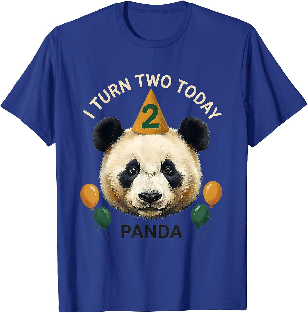 I Turn Two Today Panda Storybook Birthday Party Hat Portrait T-Shirt - Royal Blue
