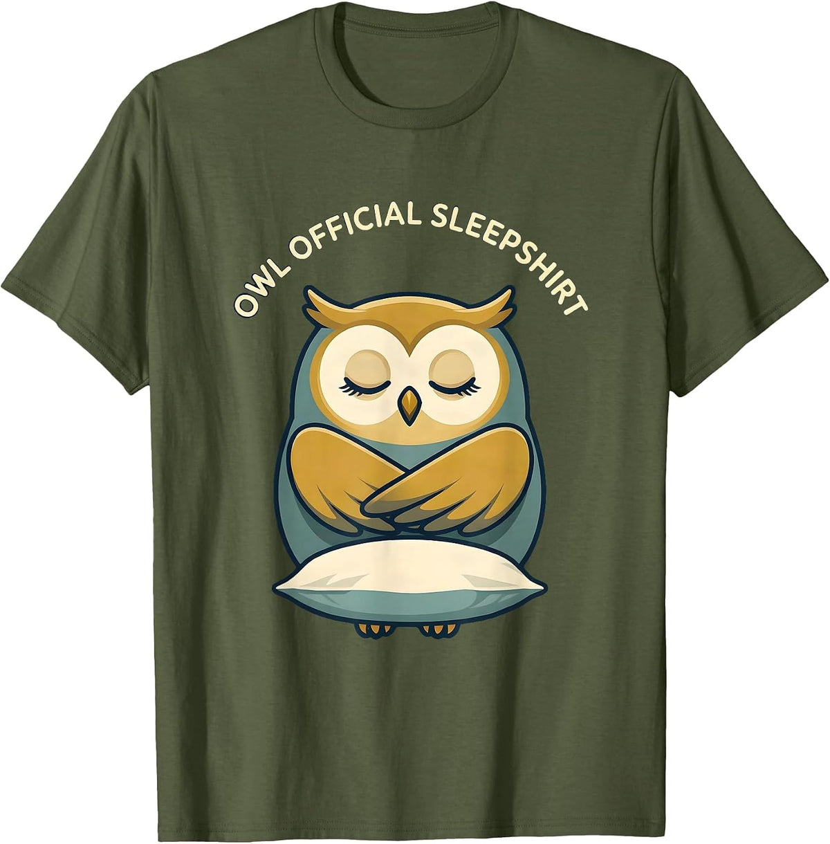Men's Owl Official Sleepshirt Funny Animal Pajama Nightgown T-Shirt - Olive Green
