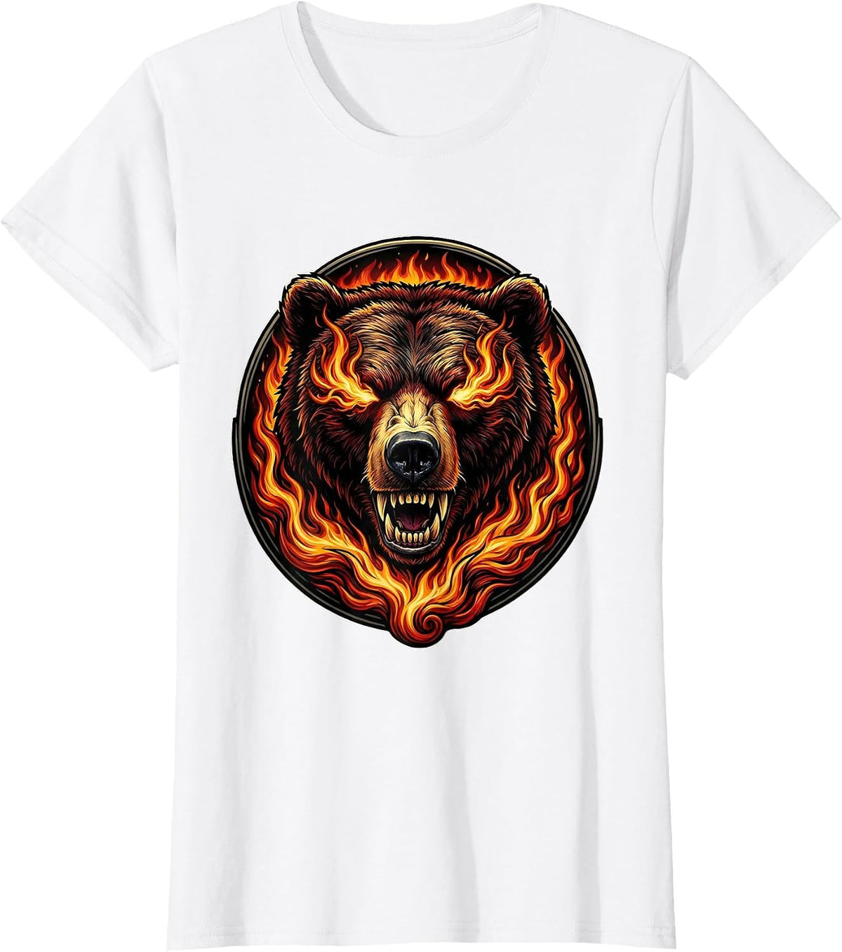 Bear Skull With Fire Pouring From Eyes T-Shirt - White