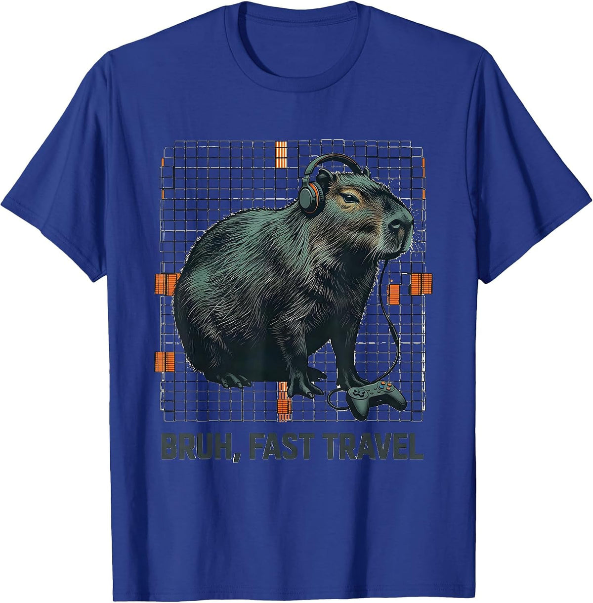 Men's Bruh, Fast Travel Editorial Conceptual Capybara Gamer Meme T-Shirt - Royal Blue