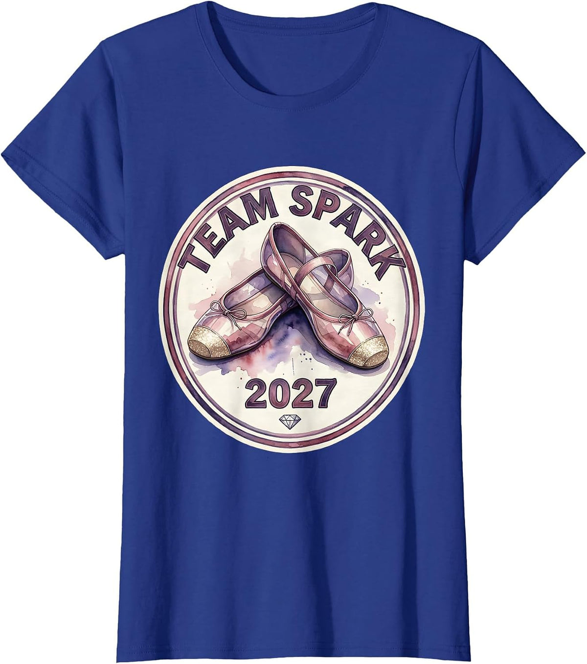 Women's Team Spark 2027 Watercolor Ballet Slipper Girls New Year T-Shirt - Royal Blue