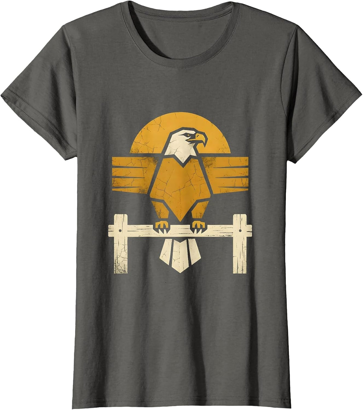 Women's Texas Bald Eagle Perched on Fence Post Graphic T-Shirt - Asphalt Grey