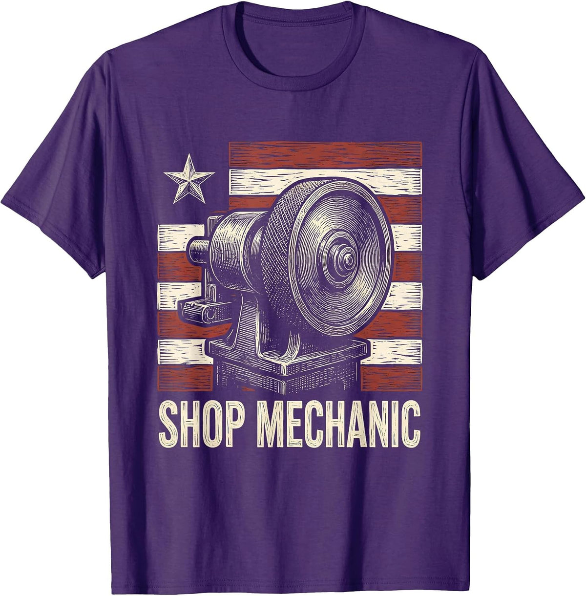 Men's Shop Mechanic Patriotic American Flag Mechanic Gift T-Shirt - Purple