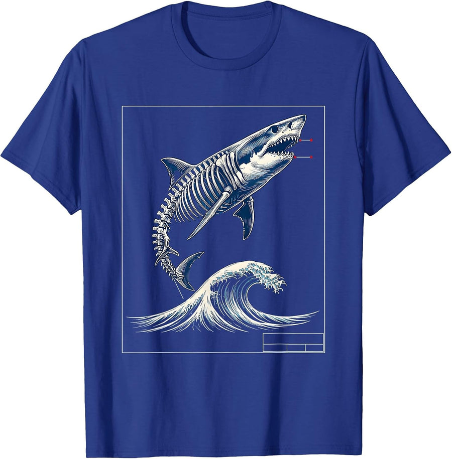 Shark Skeleton Ocean Wave Radiology Art T-Shirt - Royal Blue