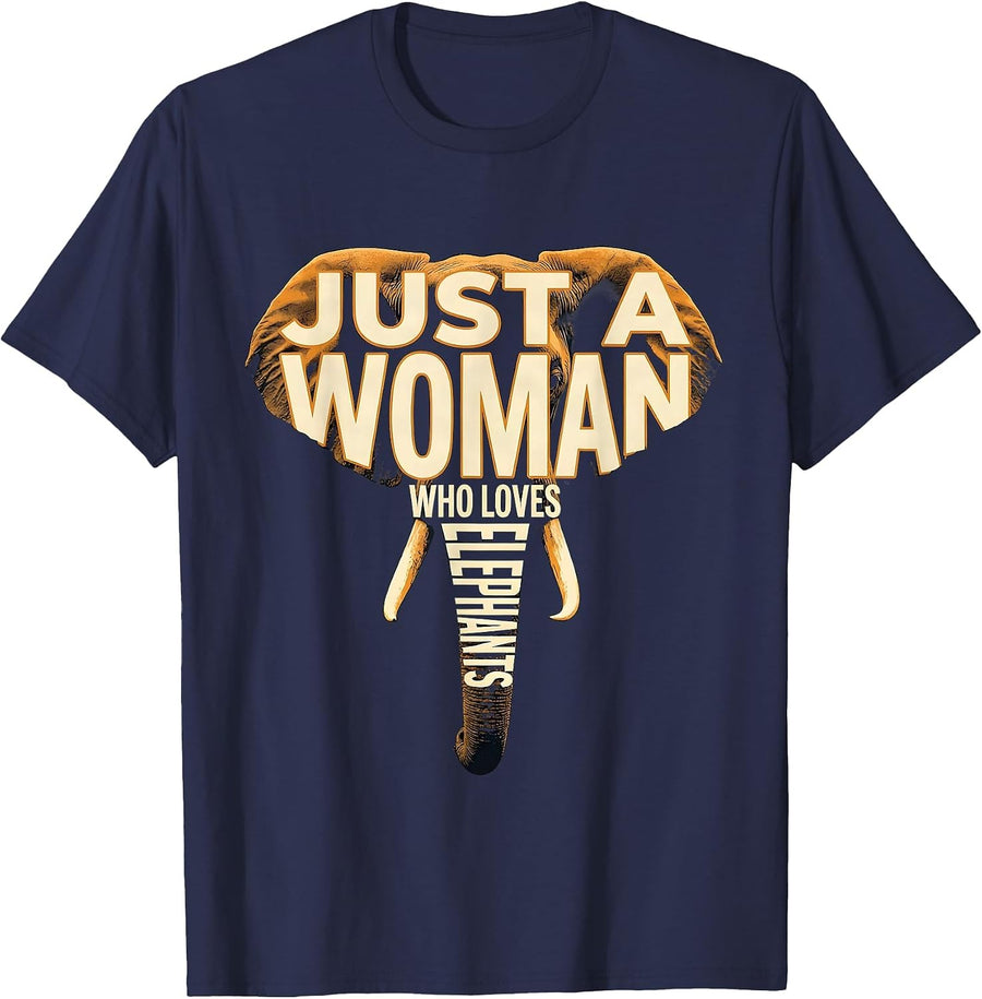 Just A Woman Who Loves Elephants Cute Elephant Lover Animal T-Shirt - Navy Blue