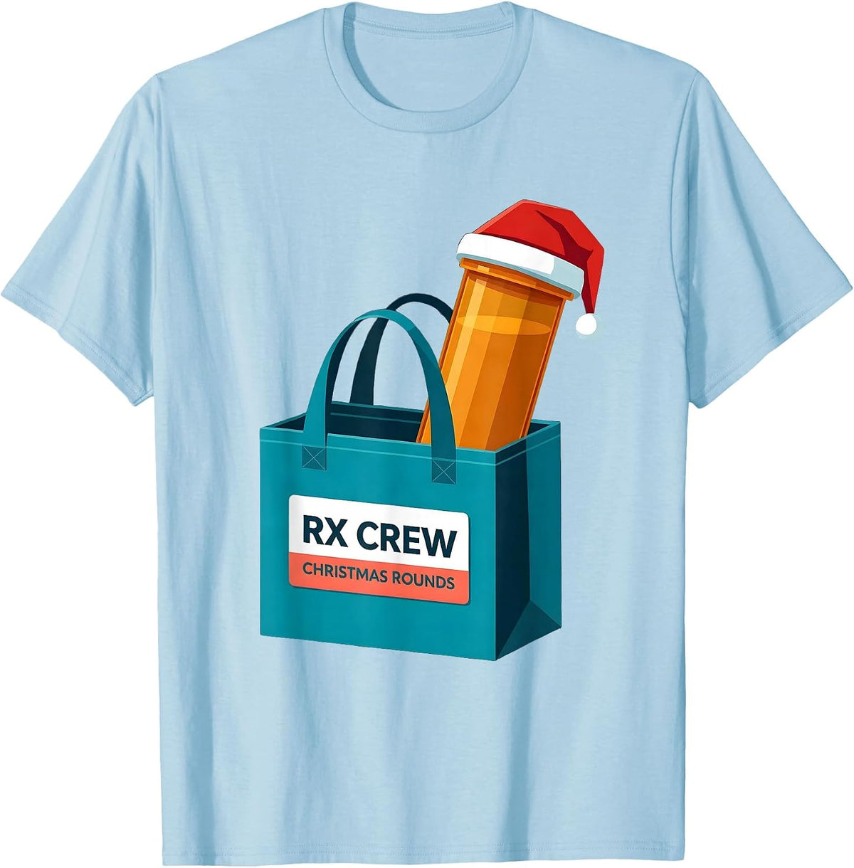 Men's Rx Crew Christmas Rounds Funny Pharmacy Crew Holiday T-Shirt - Baby Blue