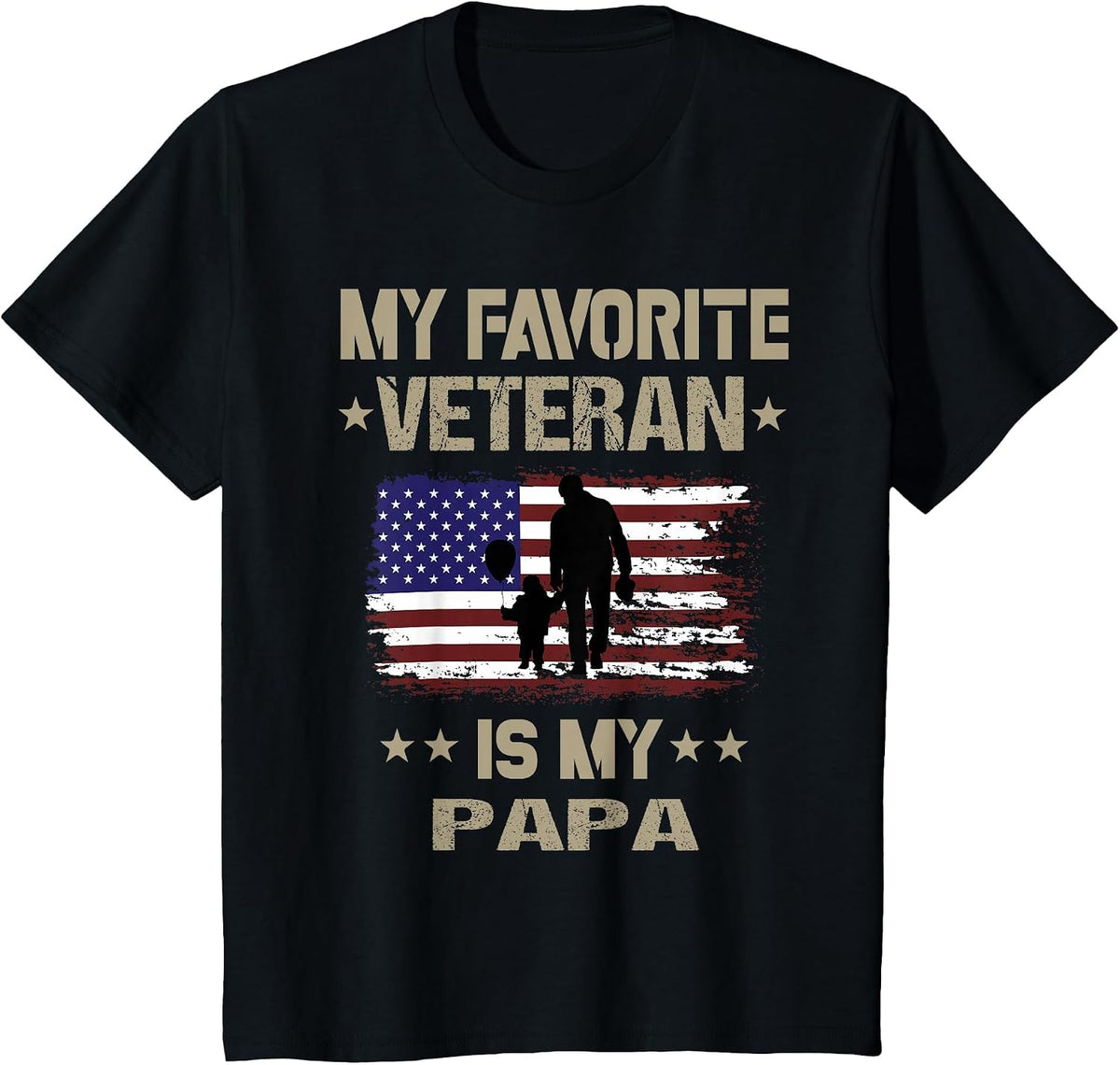 My Favorite Veteran is My PaPa Veterans Day Kids T-Shirt - Black