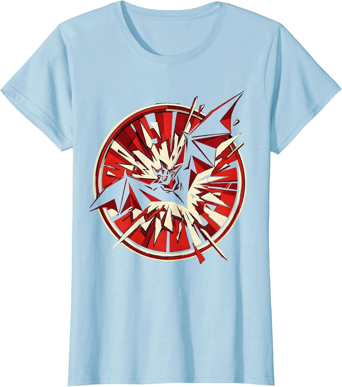 Punk Bat Shattering Glass Dark Art Design T-Shirt - Baby Blue