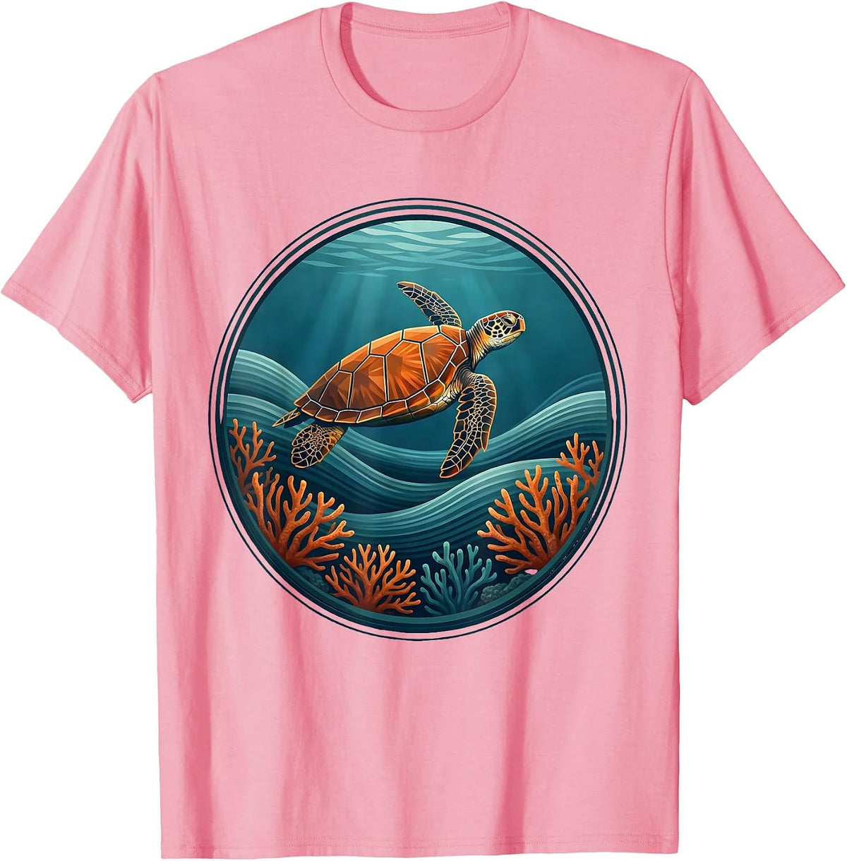 Men's Mexico Sea Turtle Coral Reef Ocean Illustration T-Shirt - Pink