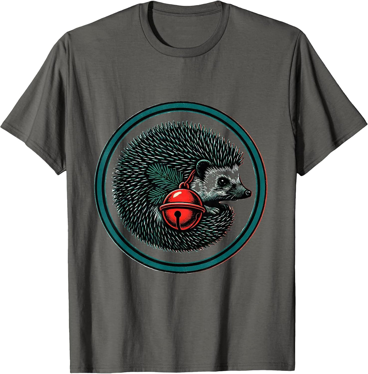 Sealed Hedgehog Jingle Bell Cute Christmas Animal Lover T-Shirt - Asphalt Grey