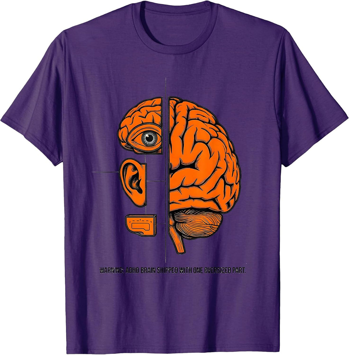 Men's Warning: ADHD Brain Shipped With One Oversized Part Funny T-Shirt - Purple