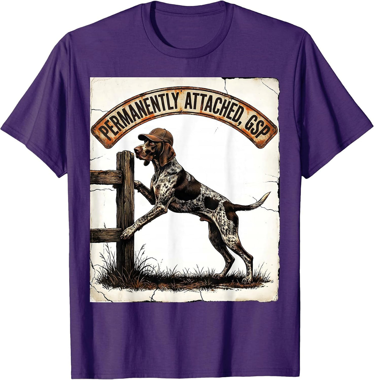 Men's Permanently Attached GSP Funny German Shorthaired Pointer T-Shirt - Purple