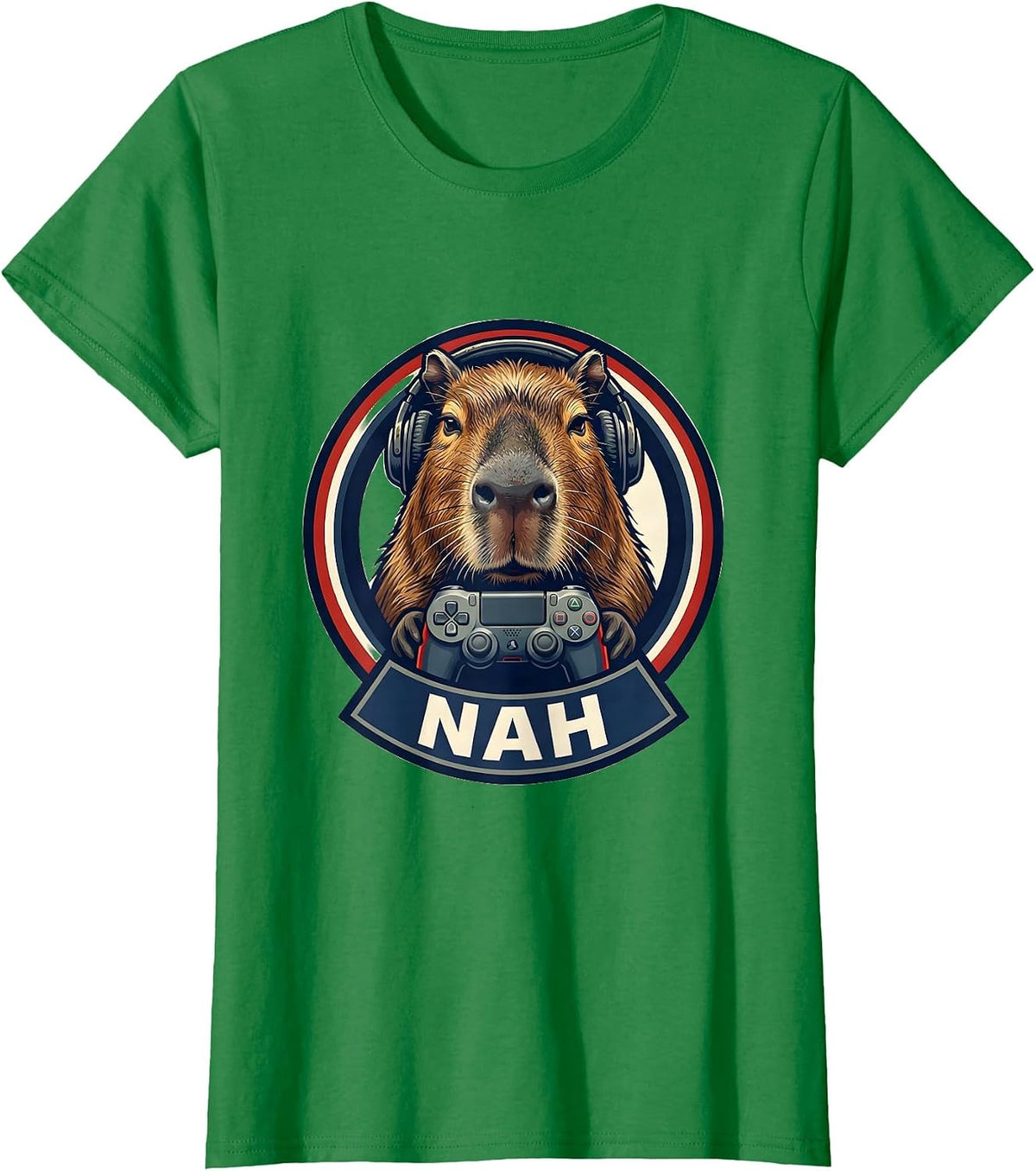 Nah Funny Capybara Gamer Meme Humor Cute T-Shirt - Kelly Green