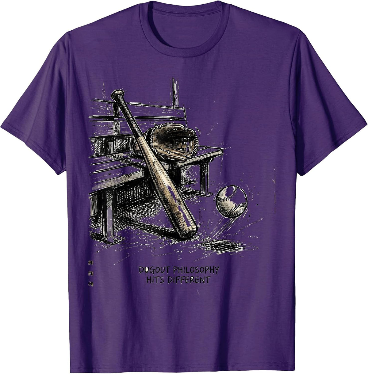 Dugout Philosophy Hits Different Baseball Design T-Shirt - Purple