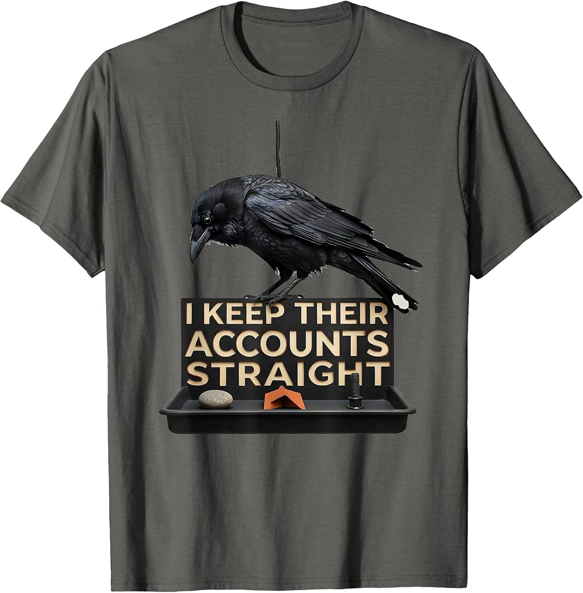 Men's I Keep Their Accounts Straight Dark Humor Crow Raven Lover T-Shirt - Asphalt Grey
