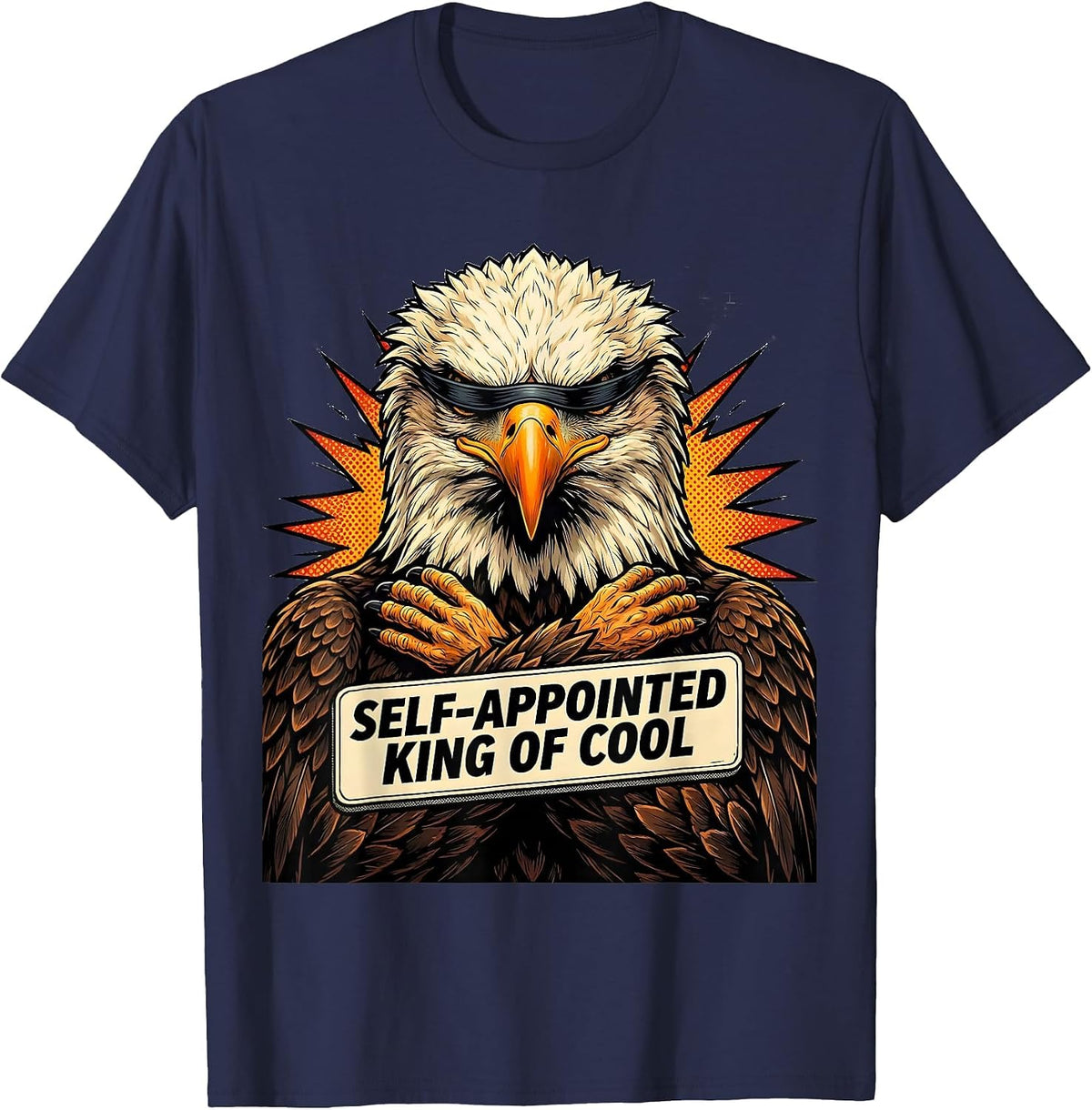 Men's Self-Appointed King Of Cool Comic Eagle Mascot Humor T-Shirt - Navy Blue