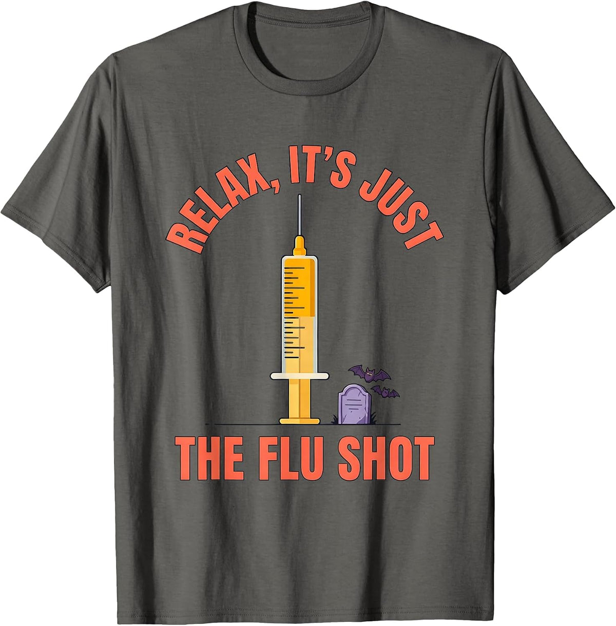Men's Relax It's Just The Flu Shot Funny Halloween Nurse Ghost T-Shirt - Asphalt Grey