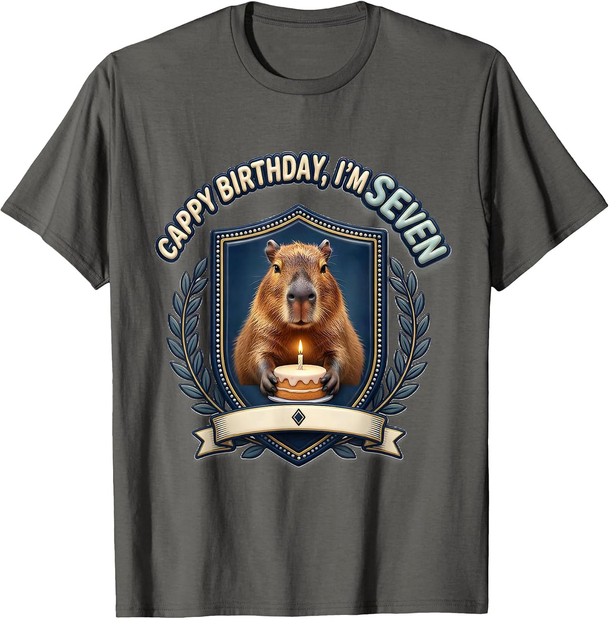 Men's Cappy Birthday I'm Seven Kawaii Capybara Kids Party T-Shirt - Asphalt Grey