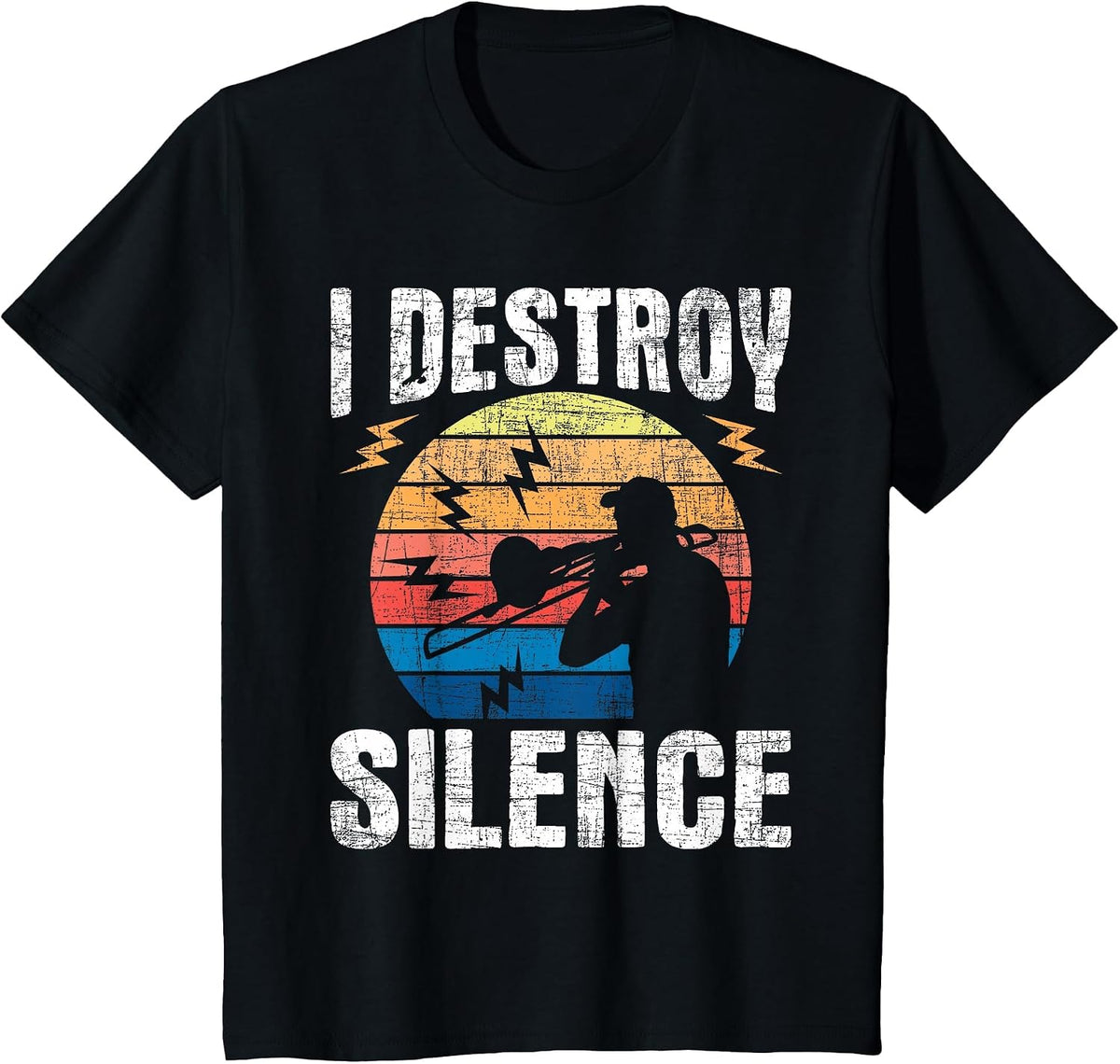 I Destroy Silence - Retro Vintage Trombone Player T-Shirt - Black