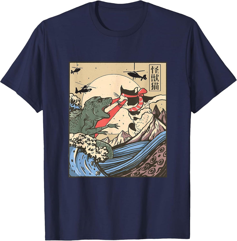 Vintage Catzilla, Funny Kitten, Cat, Rental | Retro T-Shirt - Navy Blue