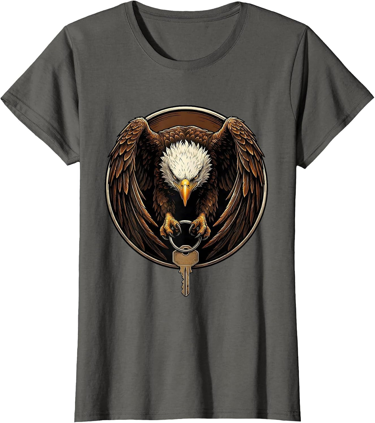 Women's Bald Eagle Motorcycle Keys Graphic Design T-Shirt - Asphalt Grey