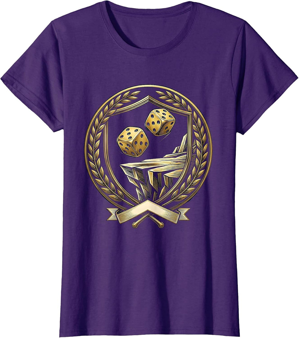 Women's Lucky Dice Rolling Off Cliff Edge Illustration T-Shirt - Purple