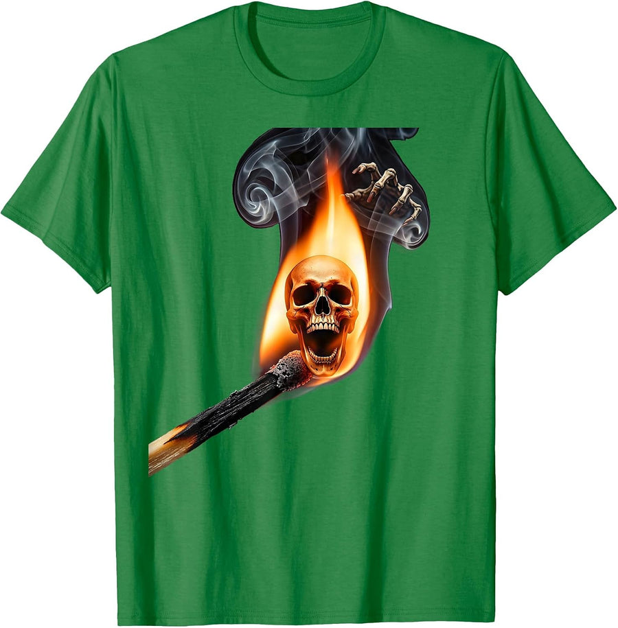 Men's Burning Matchstick Close-Up with Curling Smoke T-Shirt - Kelly Green