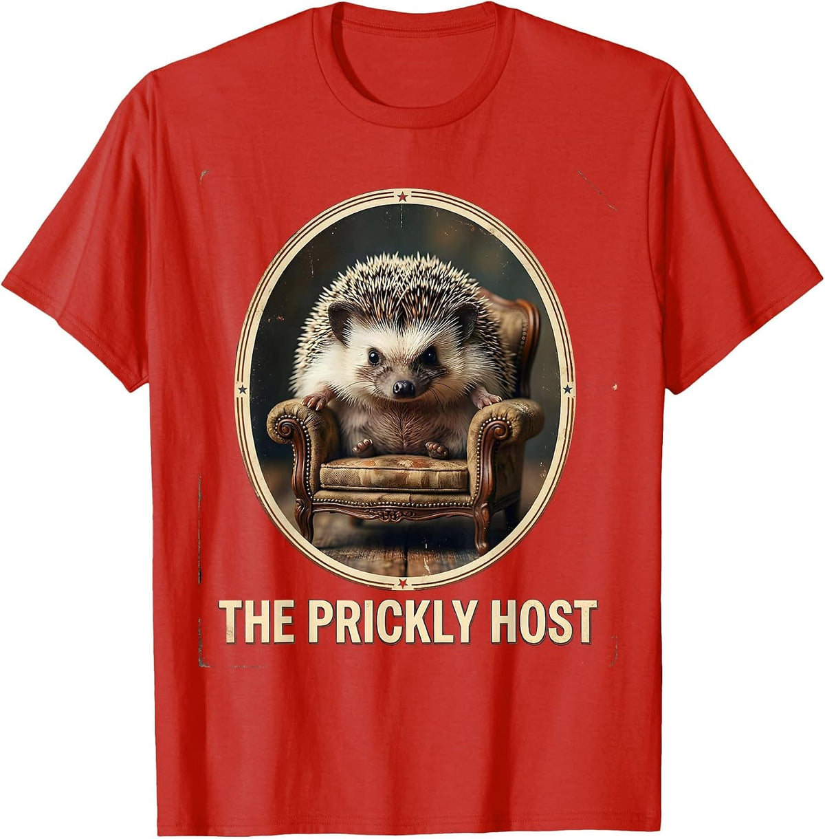 Men's The Prickly Host Vintage Funny Hedgehog Animal Lover Humor T-Shirt - Red