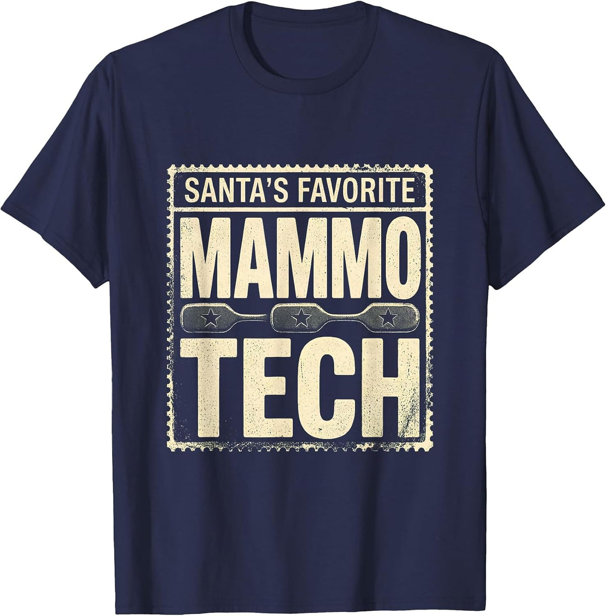 Men's Santa's Favorite Mammography Tech Funny Medical Tech T-Shirt - Navy Blue
