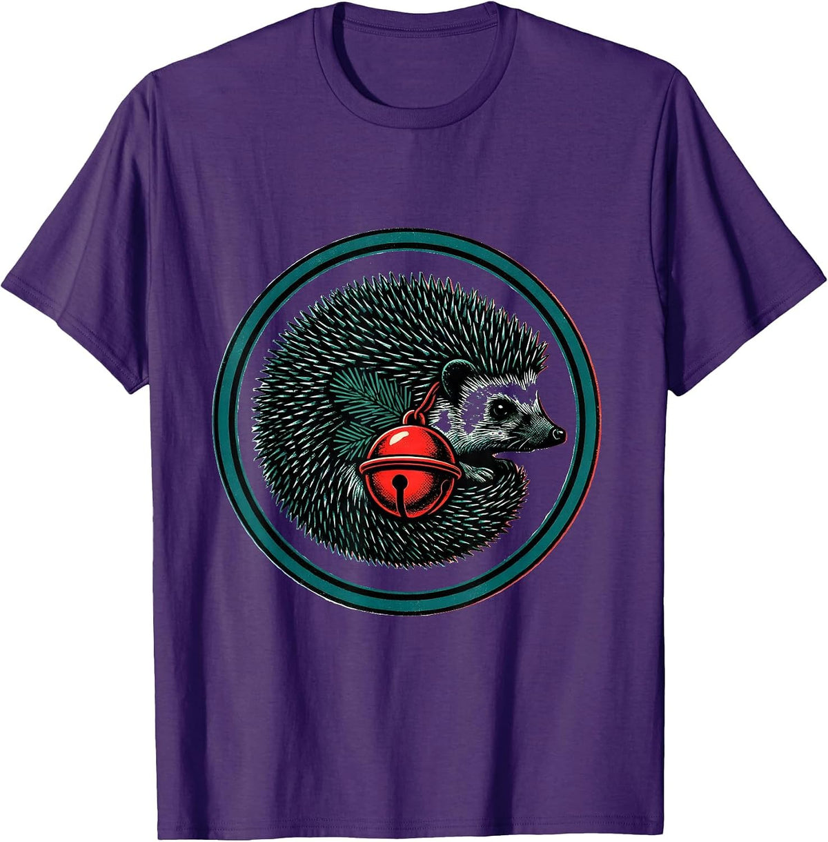 Sealed Hedgehog Jingle Bell Cute Christmas Animal Lover T-Shirt - Purple