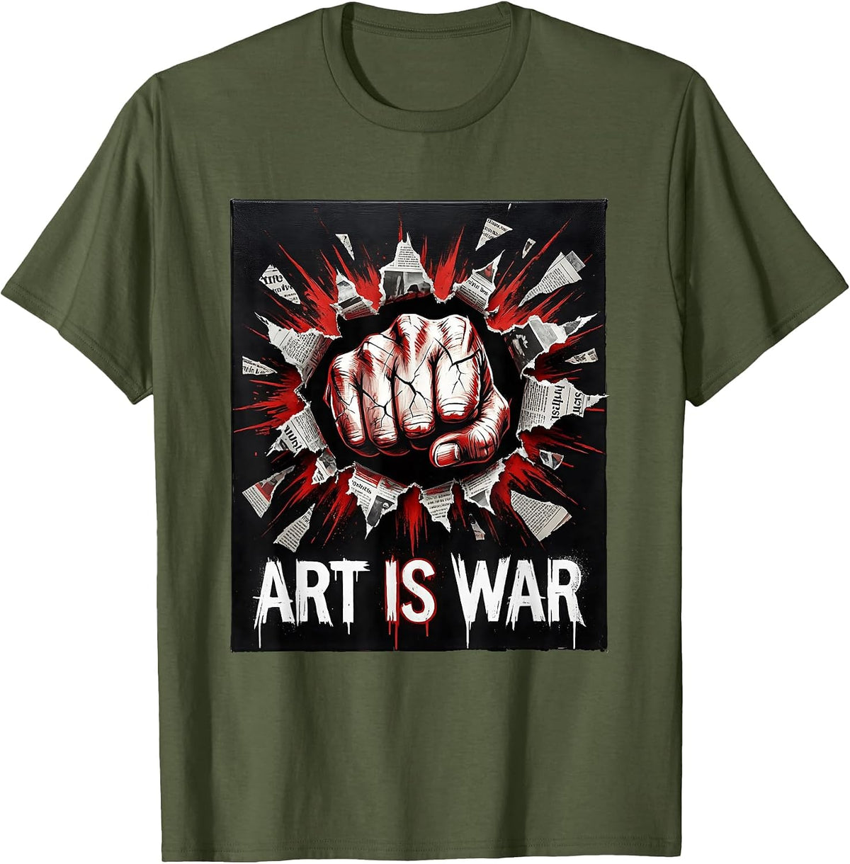 Art Is War Punk Metal Design T-Shirt - Olive Green
