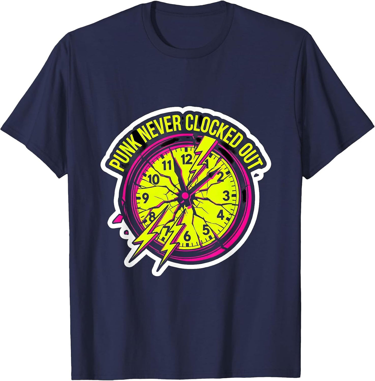 Punk Never Clocked Out Retro Band Design T-Shirt - Navy Blue
